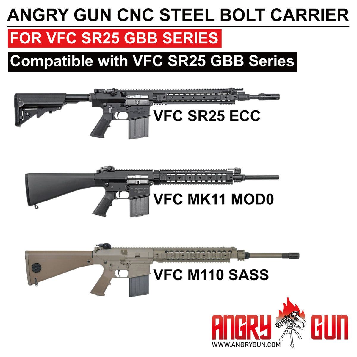 CNC Steel Bolt Carrier for VFC SR25 GBB | Angry Gun